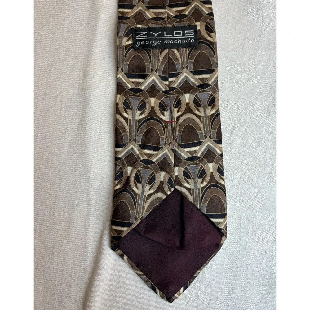 ZYLOS GEORGE MACHADO Mens Tie Art Deco Geometric 100% Italian Silk Vintage